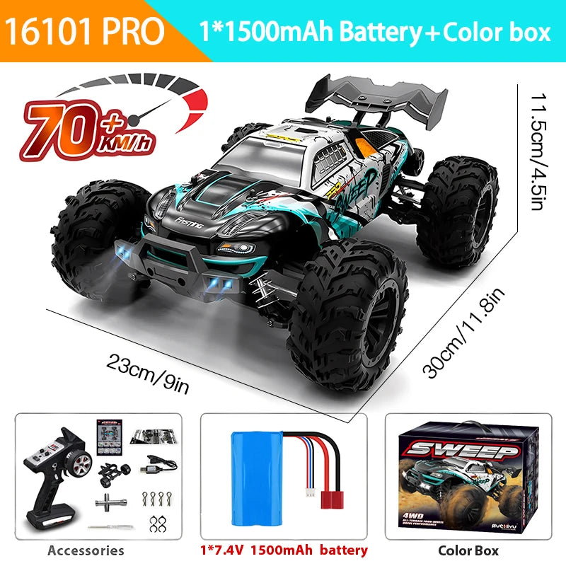 16102PRO Brushless 4WD RC Cars for Adults,1:16 Fast RC Cars with 70KM/H High-Speed Remote Control Car, All Terrain Off-Road Truc