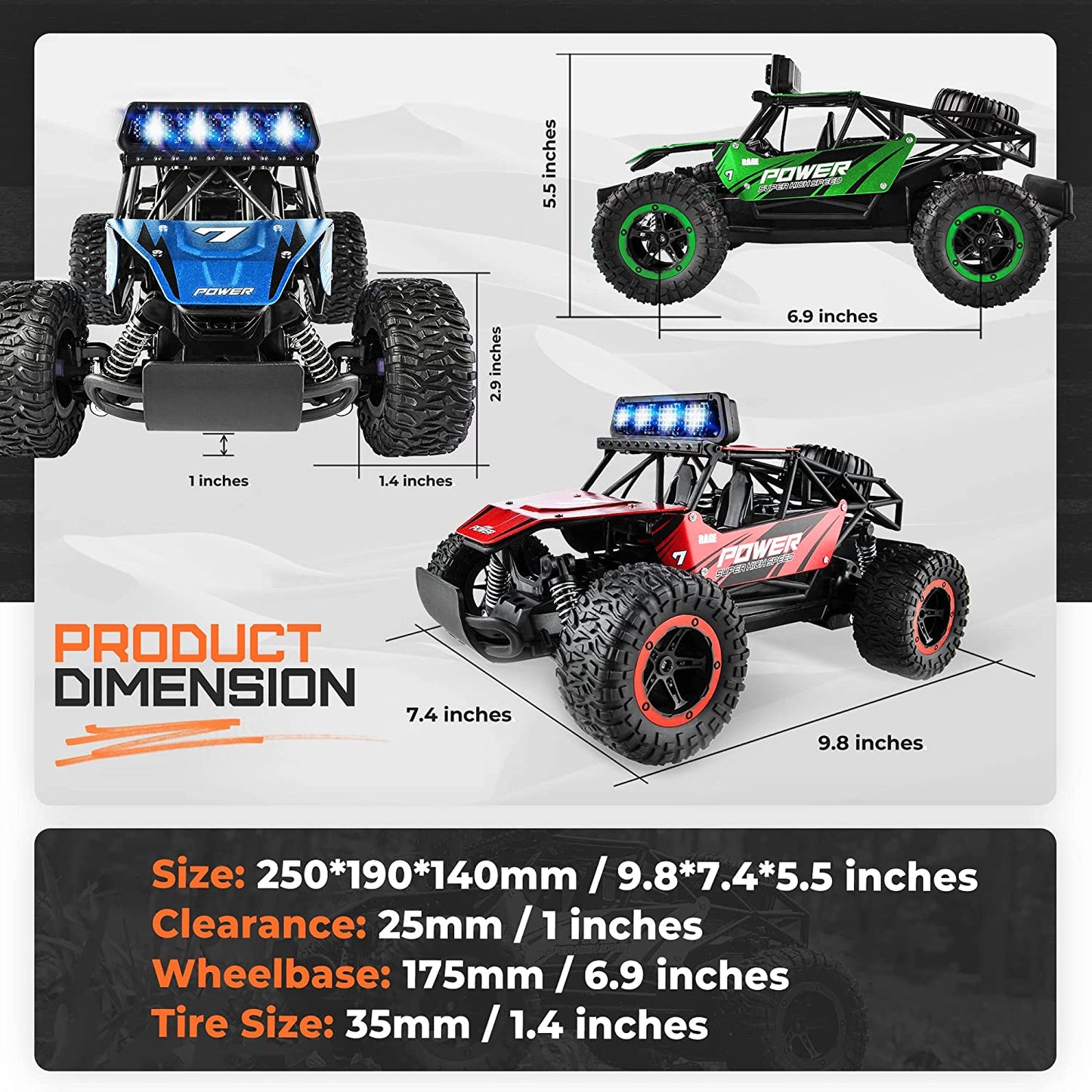 TB141 Remote Control Cars - 1:14 Scale RC Vehicles for Boys Ages 4-7 with Dual Rechargeable Batteries