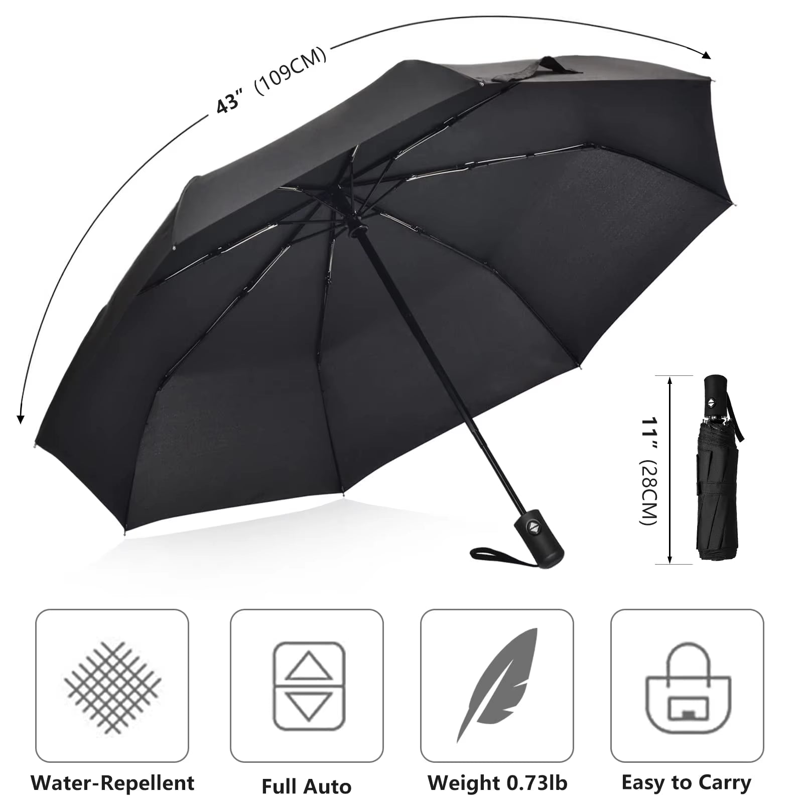12 Bone Black Glue Fully Automatic Umbrella - Thick Durable Three-Fold UV Resistant Folding Design for Protection and Style