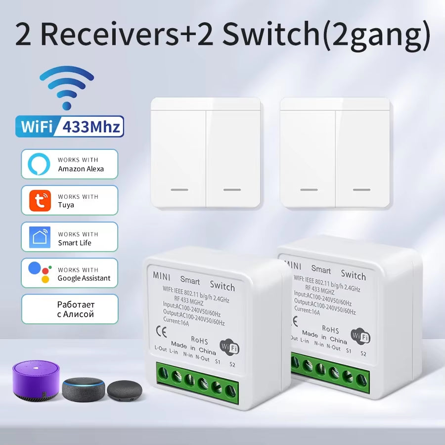 WiFi RF 433MHz Smart Switch - Tuya Smart Life Compatible with Alexa and Google Assistant for Remote Wireless Control of LED Lighting
