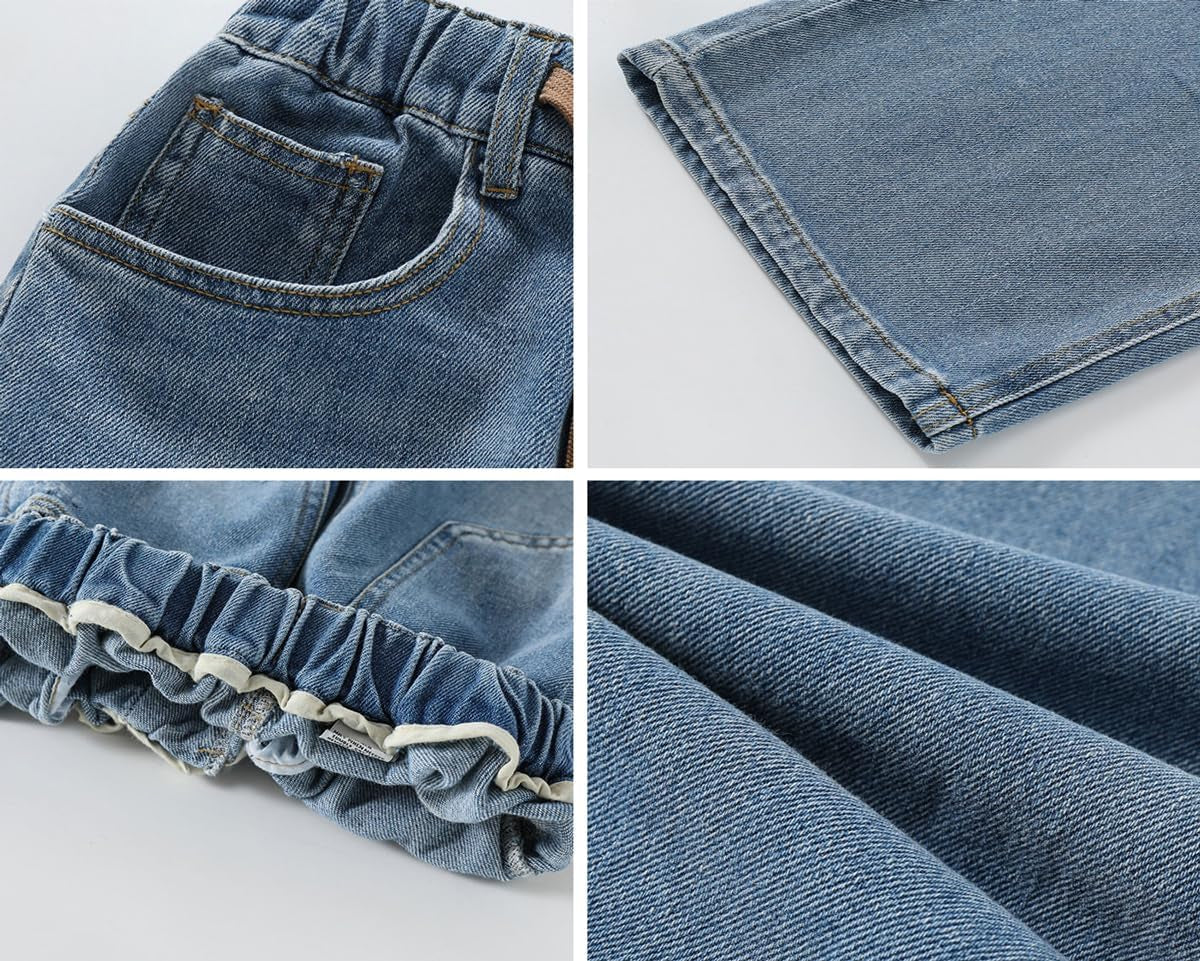 Kids Girls' Casual Wide Leg Denim Pants Elastic Waist Jeans Age 4-14 Years(Bl,12-13 Years), Blue