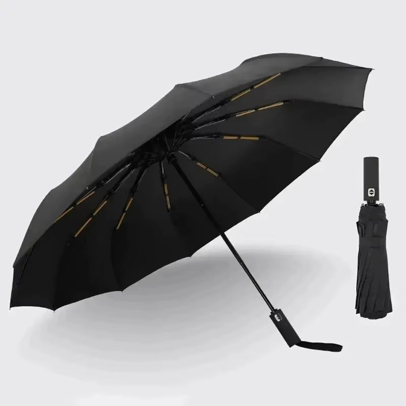 12 Bone Black Glue Fully Automatic Umbrella - Thick Durable Three-Fold UV Resistant Folding Design for Protection and Style