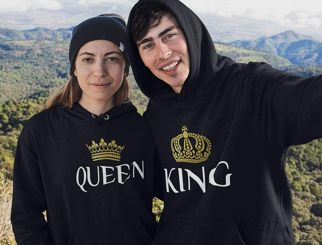 Teestars King & Queen Matching Couple Hoodie Set Valentine'S Day Gift His & Hers Women Hoodie Women Medium/Men Medium,Black