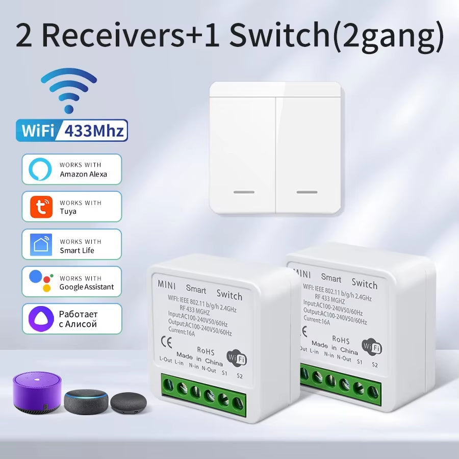 WiFi RF 433MHz Smart Switch - Tuya Smart Life Compatible with Alexa and Google Assistant for Remote Wireless Control of LED Lighting