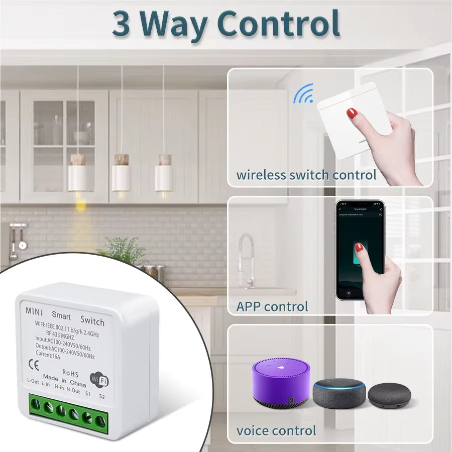 WiFi RF 433MHz Smart Switch - Tuya Smart Life Compatible with Alexa and Google Assistant for Remote Wireless Control of LED Lighting