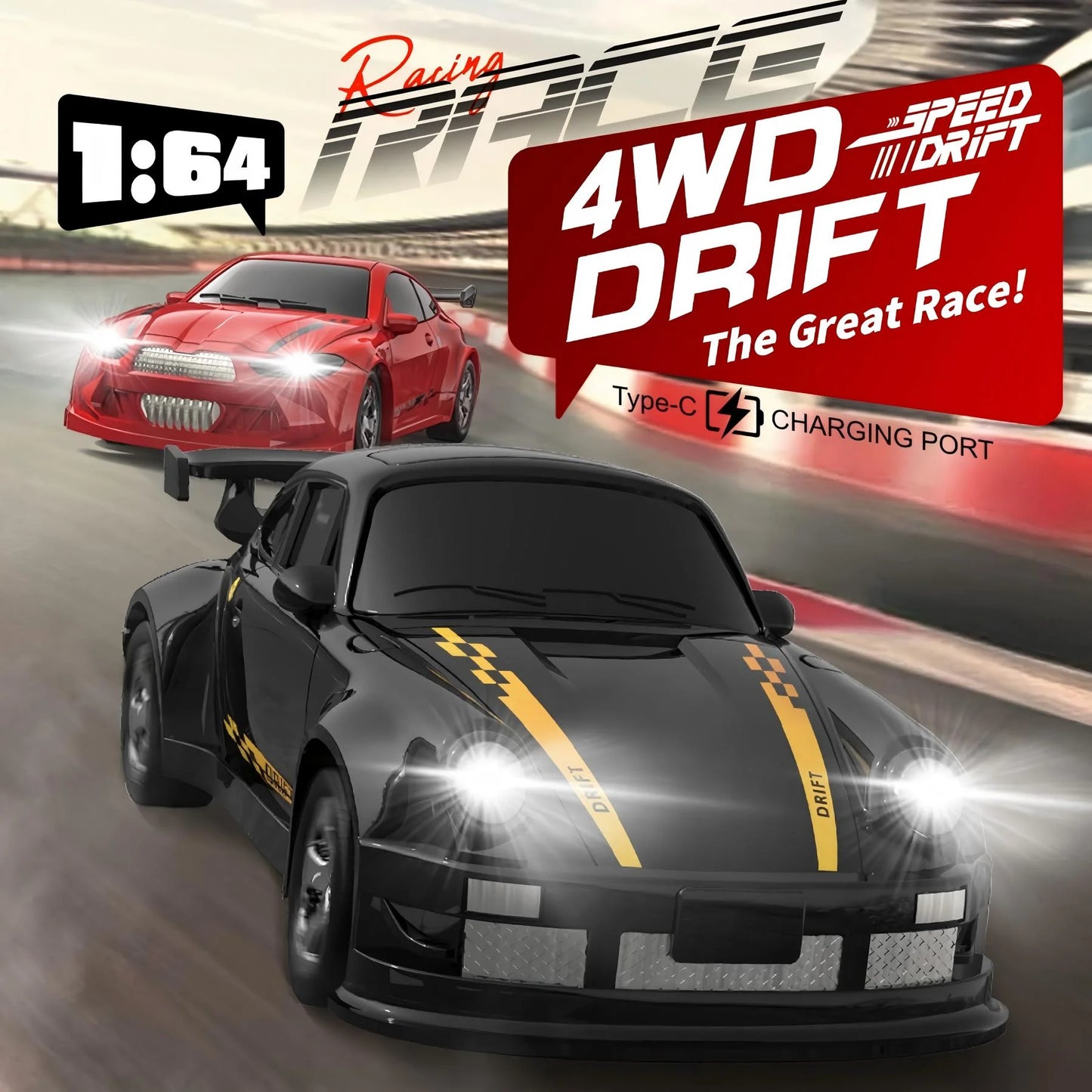 Mini RC Cars, 1:64 Drift RC Car, 2.4Ghz 4WD High Speed Remote Control Cars, Boy Toys 5-7, Black