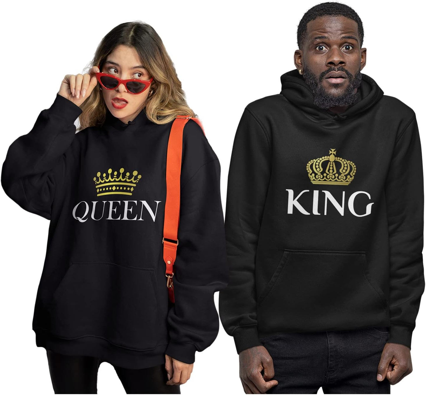 Teestars King & Queen Matching Couple Hoodie Set Valentine'S Day Gift His & Hers Women Hoodie Women Medium/Men Medium,Black