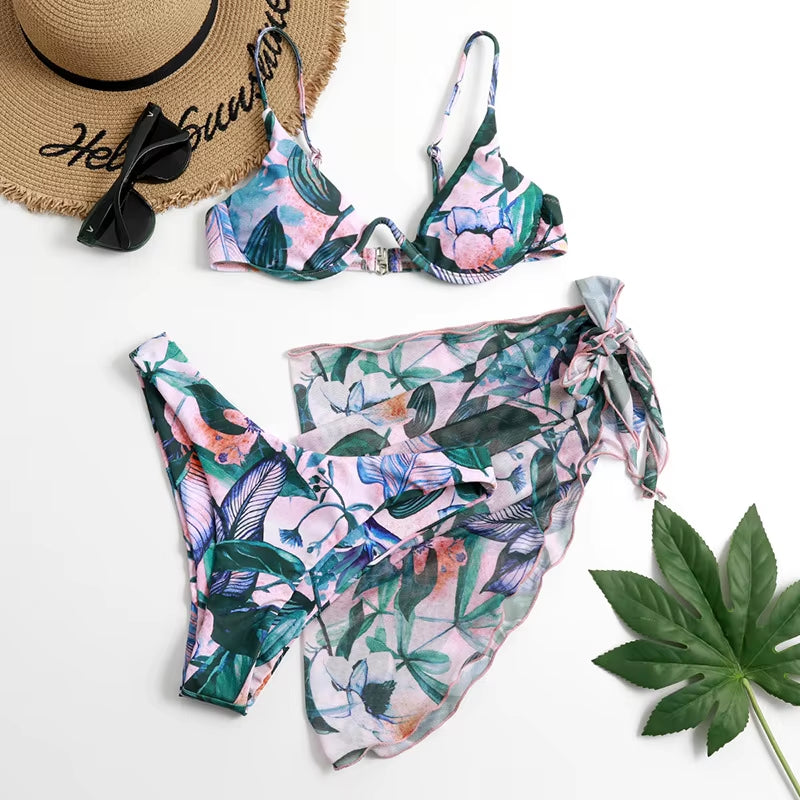 Sexy Marble Print Bikini 2021 Women Push up Bra Underwire 3 Piece Swimsuit Brazilian Beach Bathing Suit Swimwear Swimming Suits