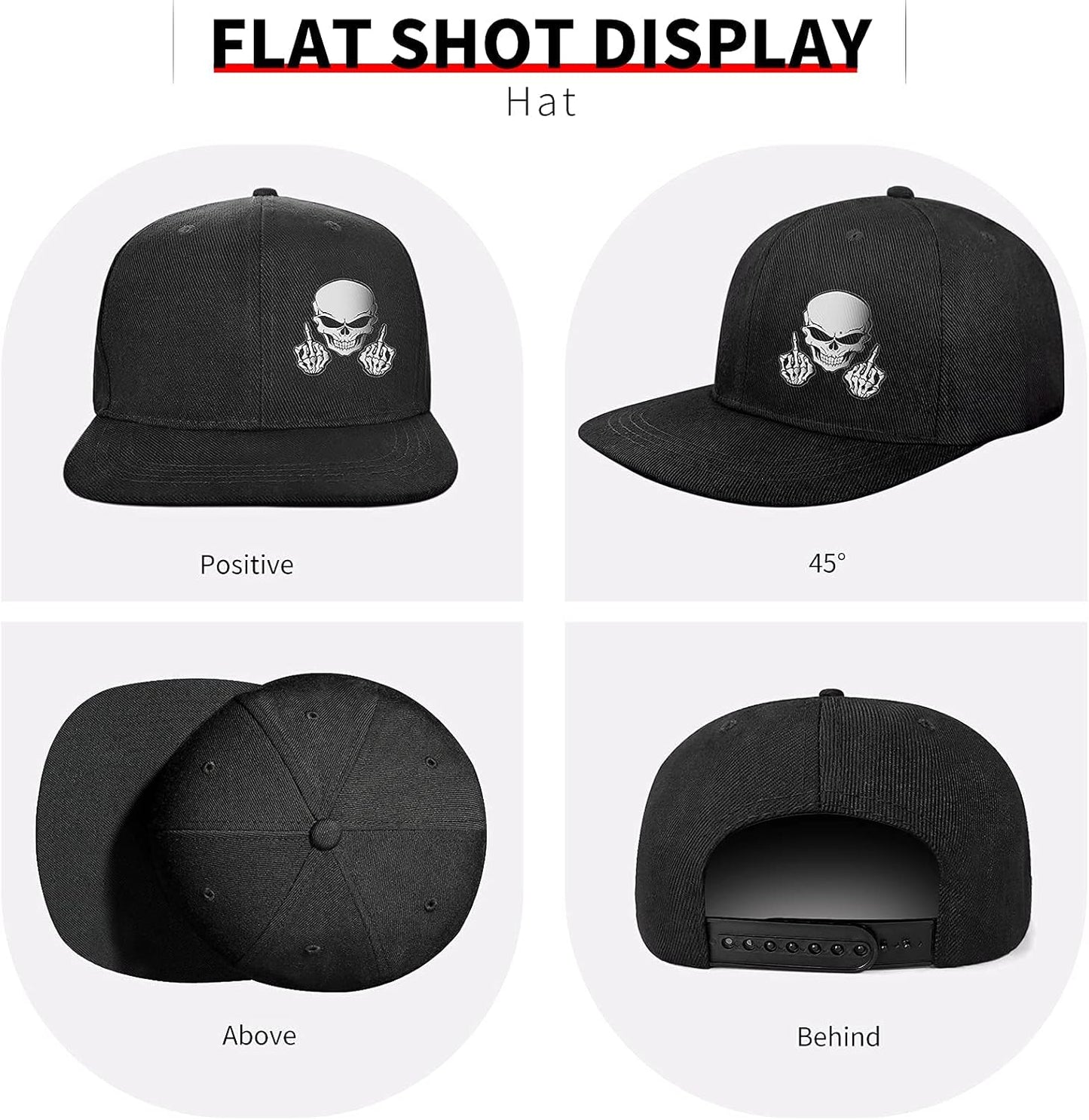 Snapback Hats for Mens Skull Hat Flat Bill Gorras Planas Para Hombres Black Snap