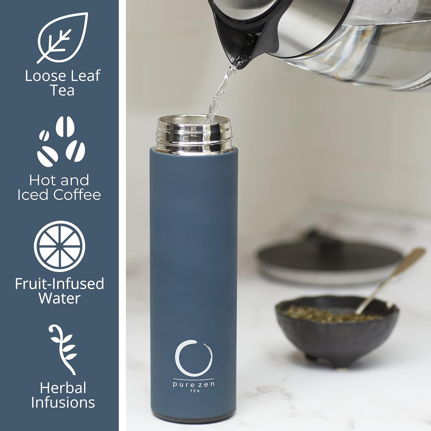 Stainless Steel Infuser Thermos for Hot and Cold Beverages - 15Oz Leakproof Travel Mug with Filter - Blue