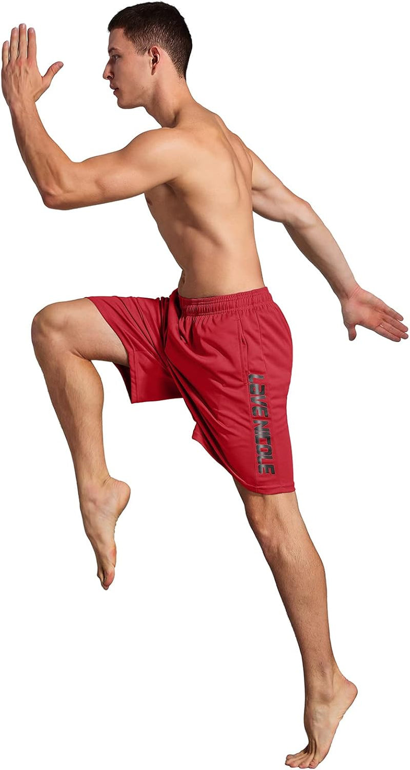 2 Pack Mens Workout Shorts Elastic Waist Athletic Gym Running Basketball Tennis Shorts for Men 7'' Inseam with Pocket (Grey/Red XL)