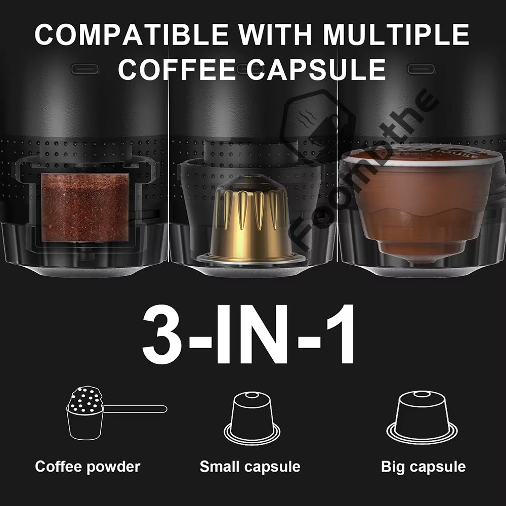 Wireless Electric Portable Espresso Coffee Machine for Car & Home Camping Coffee Maker 3-In-1 Capsule Powder Travel Coffee Maker