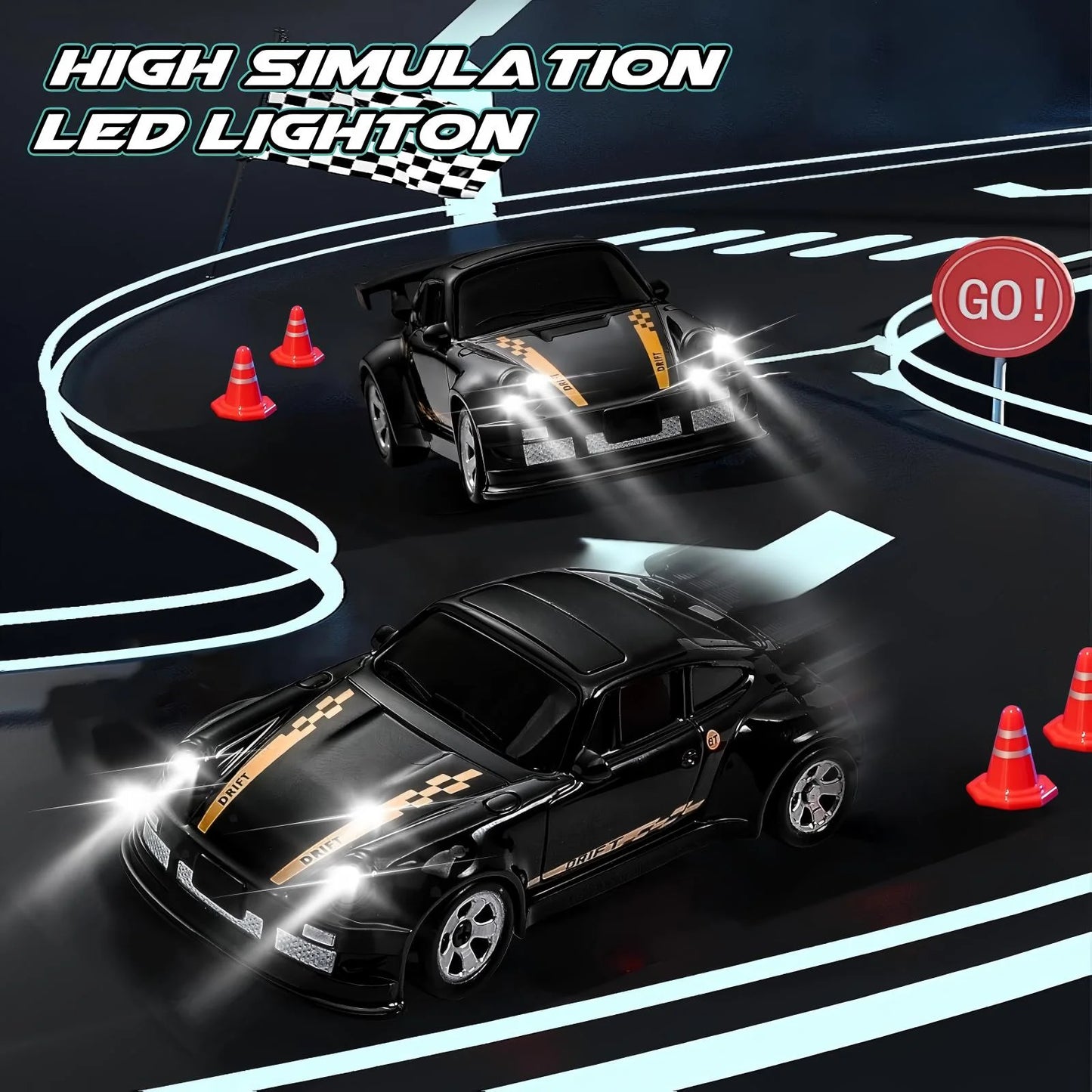 Mini RC Cars, 1:64 Drift RC Car, 2.4Ghz 4WD High Speed Remote Control Cars, Boy Toys 5-7, Black