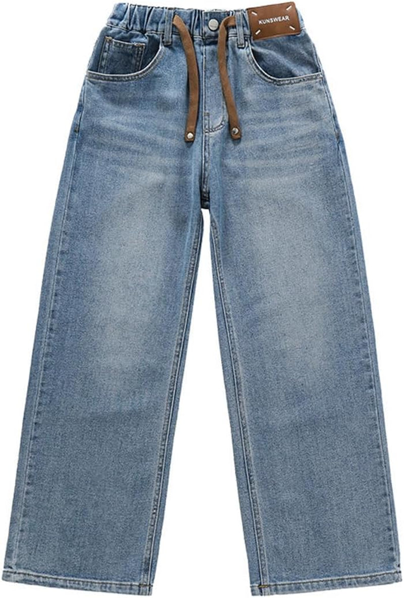 Kids Girls' Casual Wide Leg Denim Pants Elastic Waist Jeans Age 4-14 Years(Bl,12-13 Years), Blue