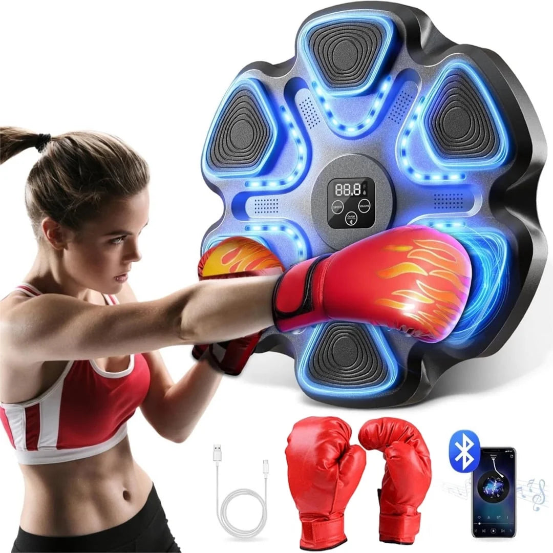 Upgraded Adult Smart Music Boxing Machine, Boxing Music Fitness Machine with Smart Display and Boxing Gloves, Smart Boxing Machine Wall-Mounted Music for Home and Gym (Black)