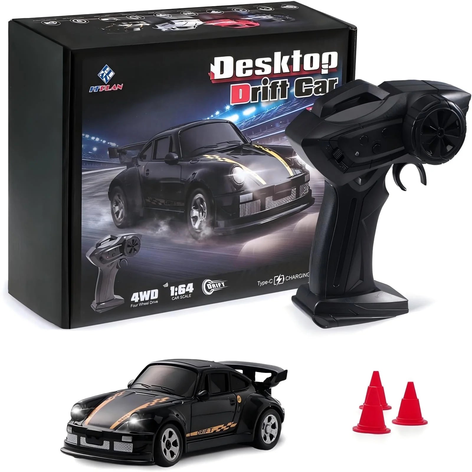 Mini RC Cars, 1:64 Drift RC Car, 2.4Ghz 4WD High Speed Remote Control Cars, Boy Toys 5-7, Black