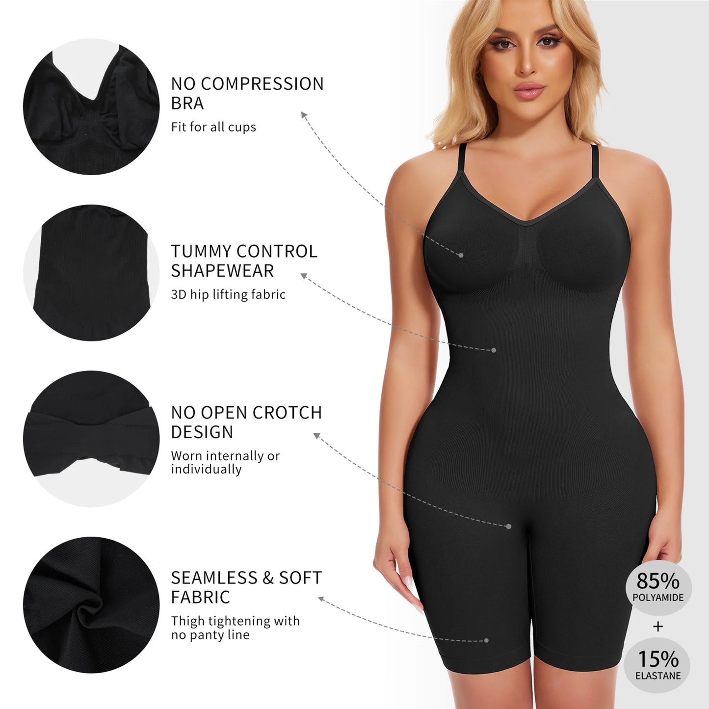 Women'S Shapewear Bodysuit Tummy Control Body Shaper Seamless Sculpting Snatched Waist Body Suit