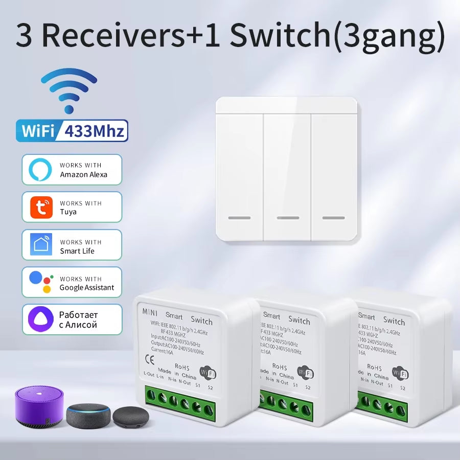 WiFi RF 433MHz Smart Switch - Tuya Smart Life Compatible with Alexa and Google Assistant for Remote Wireless Control of LED Lighting