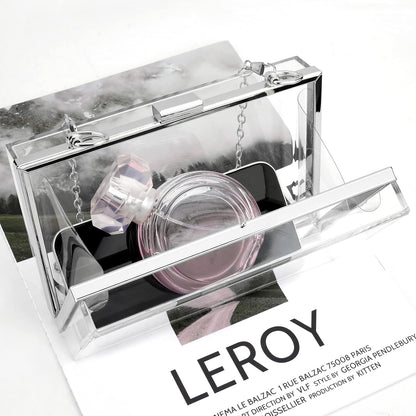 Acrylic Clear Clutch Bag, Women'S Clear Purse, Transparent Stadium Approved Crossbody Shoulder Evening Handbag with Two Detachable Chains for Wedding (Silver) (Fits Phones up to 6.5" Screen)