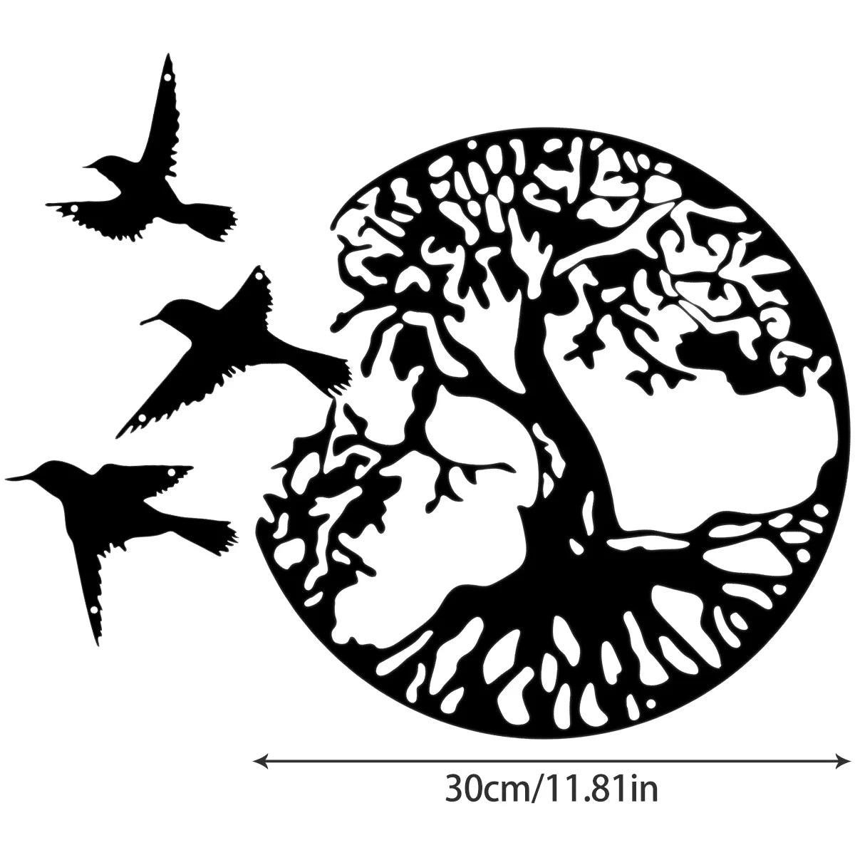 Tree of Life Wall Art Decor Metal Sculpture 11.8'' Family Tree Wall Hanging Decor with 3 Birds for Bedroom Living Room Dorm
