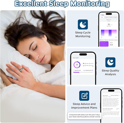 Smart Health Tracking Ring with Sleep Monitoring, Heart Rate Monitoring, Waterproof Fitness Features, Activity Tracking, Air Gesture Control, Up to 7-Day Battery Life, Compatible with iOS and Android (Stylish Silver #8)