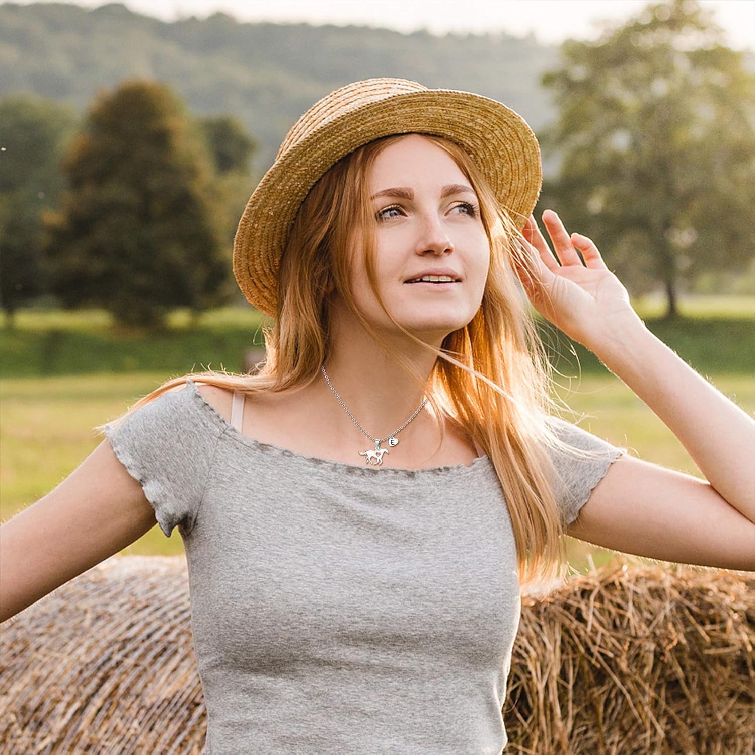 Women'S Initial K Heart Charm Necklace - Stainless Steel Dainty Horse Pendant Letter Necklace - Silver Tone