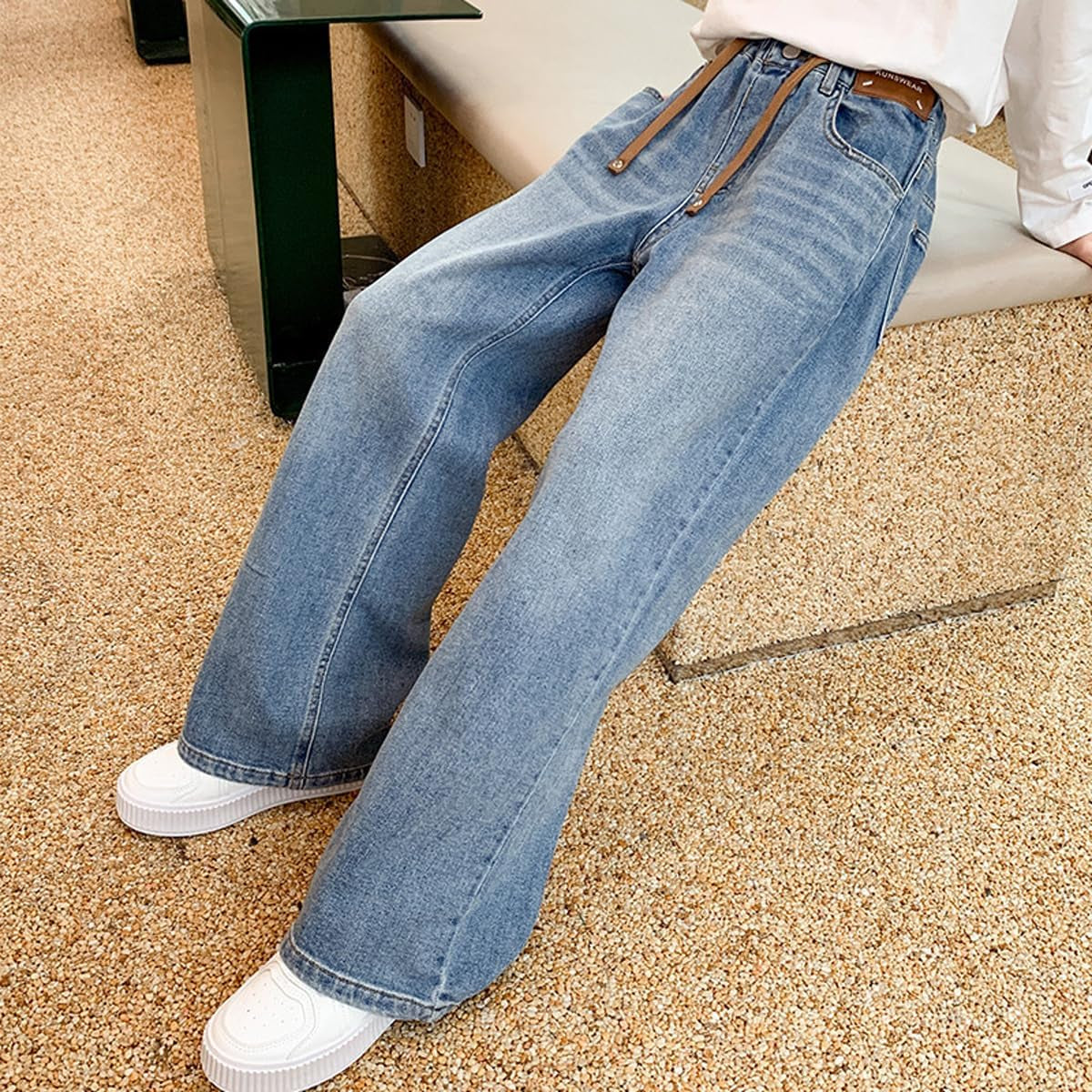 Kids Girls' Casual Wide Leg Denim Pants Elastic Waist Jeans Age 4-14 Years(Bl,12-13 Years), Blue