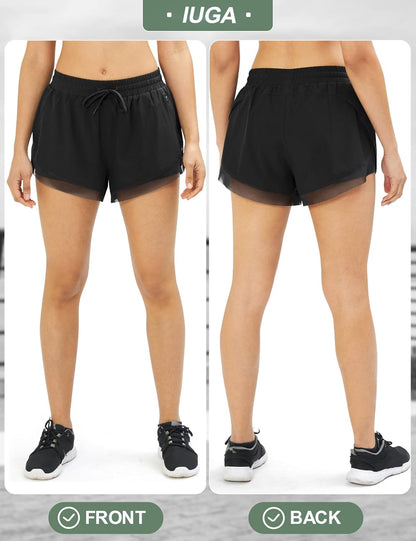 Womens Running Shorts Quick Dry 2 in 1 Running Athletic Shorts for Women with Pockets Workout Gym Yoga Active Shorts (Black, Large)