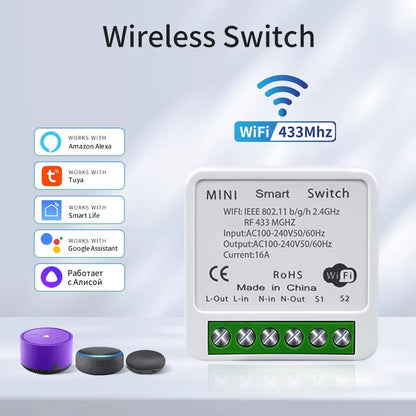 WiFi RF 433MHz Smart Switch - Tuya Smart Life Compatible with Alexa and Google Assistant for Remote Wireless Control of LED Lighting