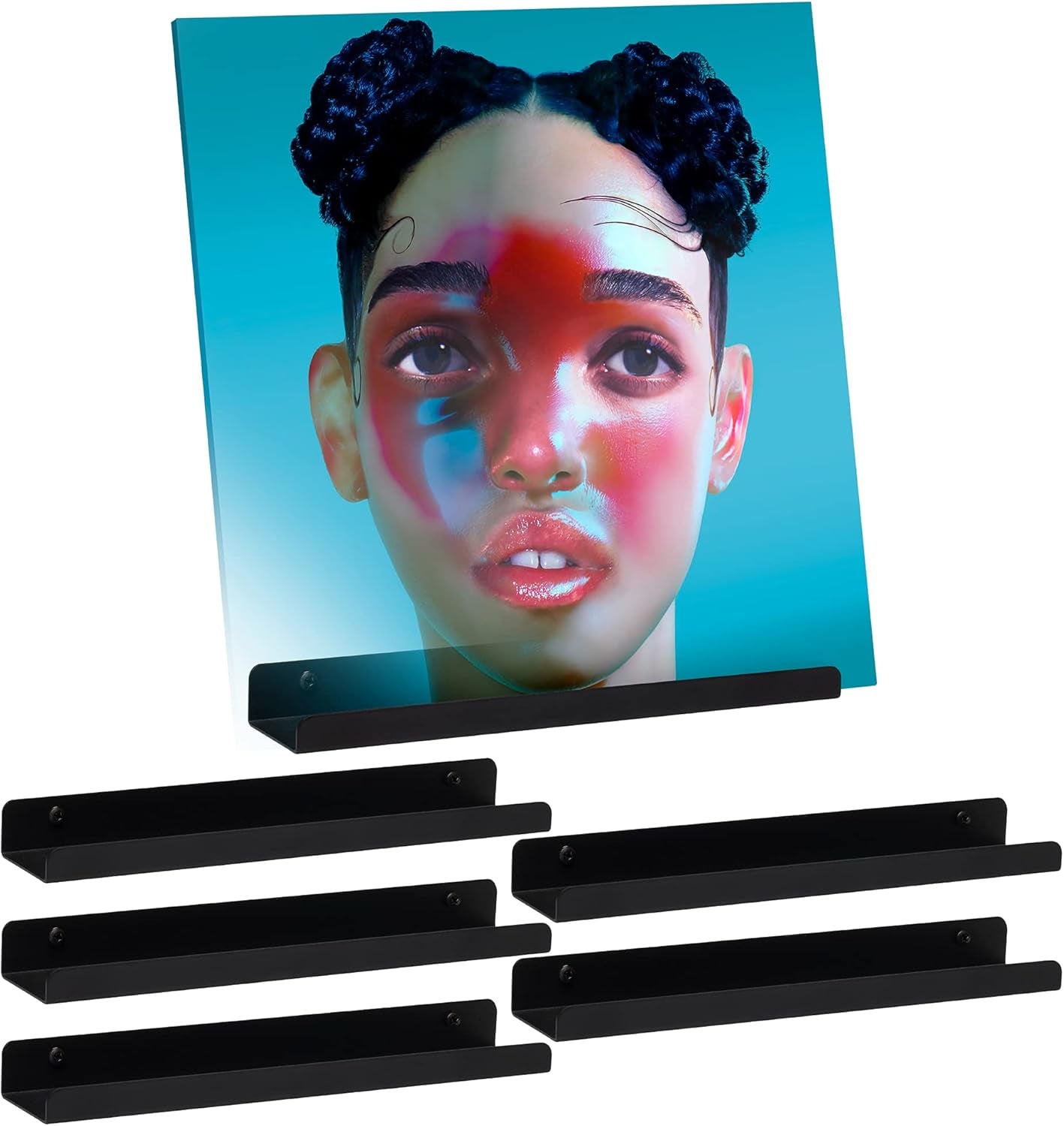 LP Vinyl Record Wall Display Shelf - Display Your Favorite LP Records in Style (6 Pack, Black)