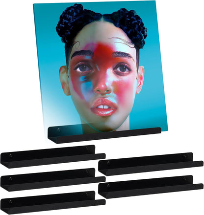 LP Vinyl Record Wall Display Shelf - Display Your Favorite LP Records in Style (6 Pack, Black)