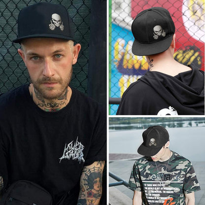 Snapback Hats for Mens Skull Hat Flat Bill Gorras Planas Para Hombres Black Snap