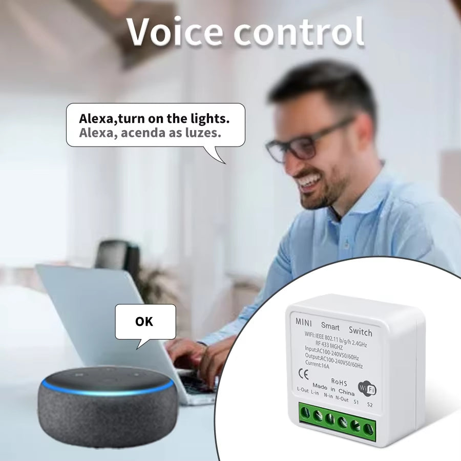 WiFi RF 433MHz Smart Switch - Tuya Smart Life Compatible with Alexa and Google Assistant for Remote Wireless Control of LED Lighting