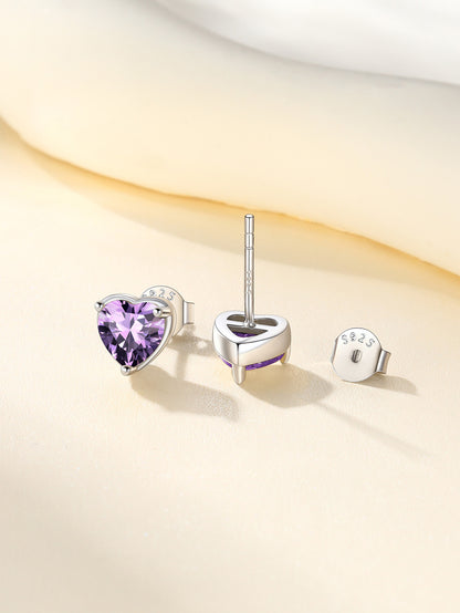 Silver Earrings for Women 925 Sterling Silver Heart Birthstone Stud Earrings Birthday Jewelry Gift