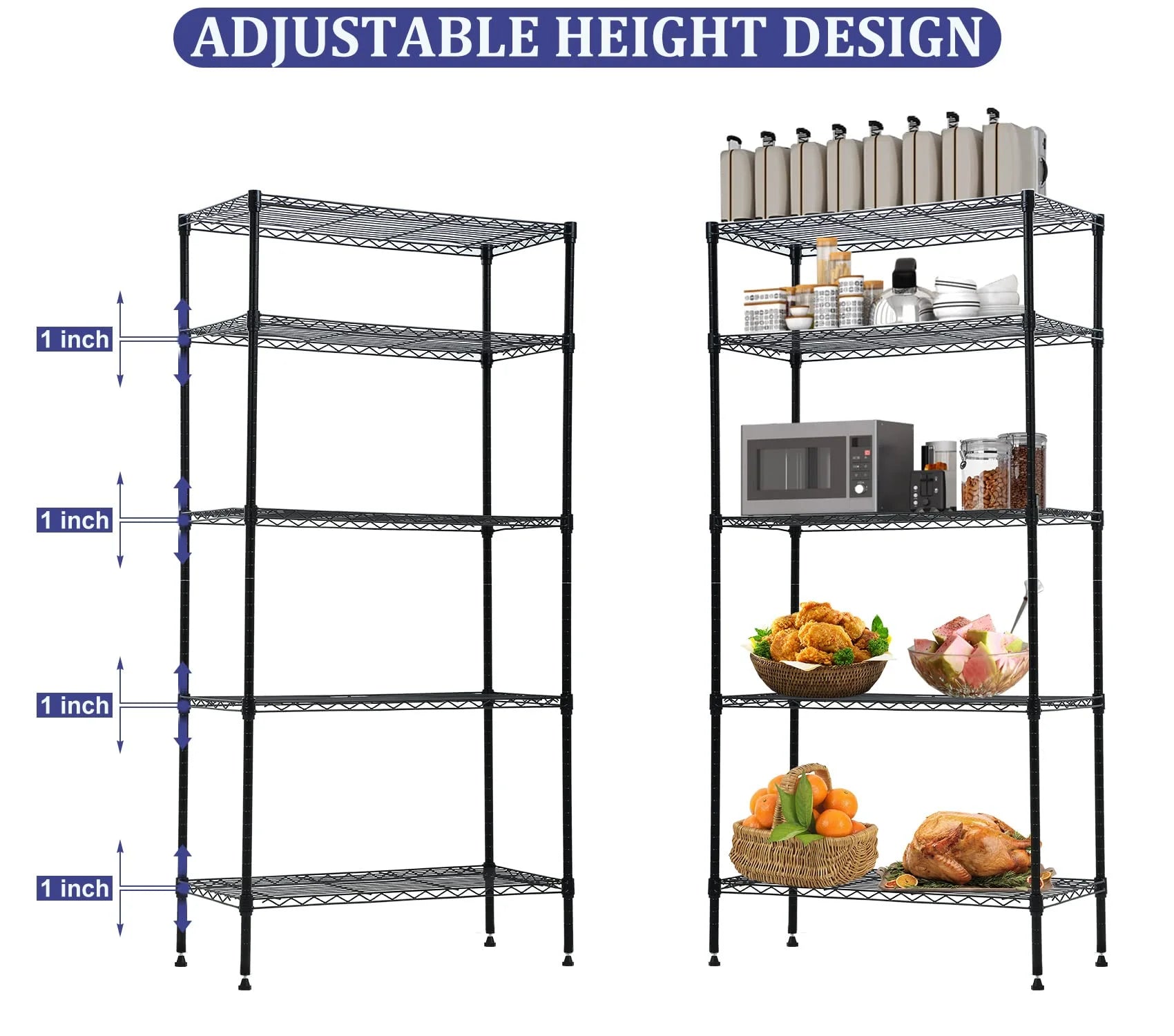 5 Tier Storage Shelves, 1250 Lbs Capacity Heavy Duty Wire Shelving Unit, NSF Metal Shelf, Adjustable Storage Rack for Garage Pantry Kitchen Office Laundry- 14" D X 36" L X72 H, Black