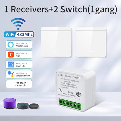 WiFi RF 433MHz Smart Switch - Tuya Smart Life Compatible with Alexa and Google Assistant for Remote Wireless Control of LED Lighting
