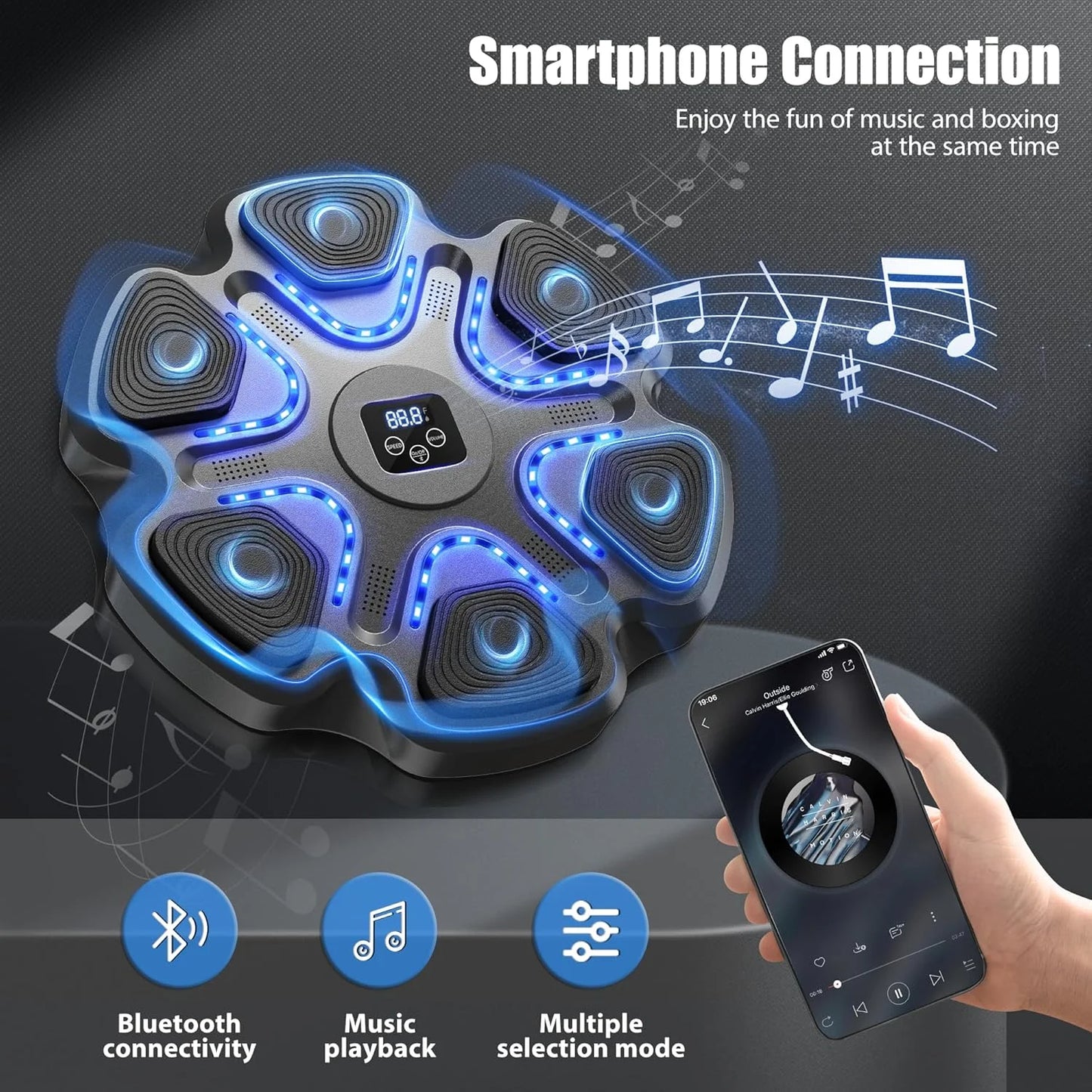 Upgraded Adult Smart Music Boxing Machine, Boxing Music Fitness Machine with Smart Display and Boxing Gloves, Smart Boxing Machine Wall-Mounted Music for Home and Gym (Black)