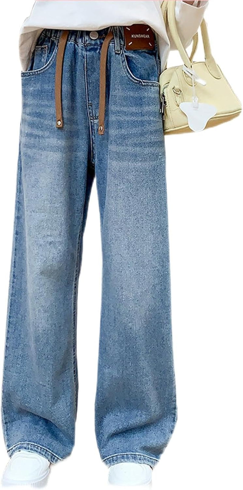 Kids Girls' Casual Wide Leg Denim Pants Elastic Waist Jeans Age 4-14 Years(Bl,12-13 Years), Blue