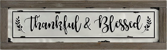 Thankful Blessed Wall Signs, 36X11 Inch Enamel Wall Hanging Art Decor, Rustic Framed Inset Embossed Vintage Farmhouse Gift for Living Dining Room Bedroom Kitchen