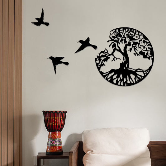 Tree of Life Wall Art Decor Metal Sculpture 11.8'' Family Tree Wall Hanging Decor with 3 Birds for Bedroom Living Room Dorm