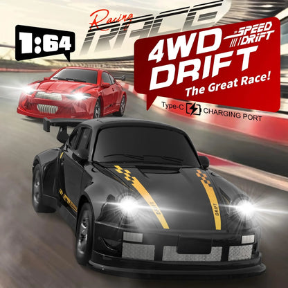 Mini RC Cars, 1:64 Drift RC Car, 2.4Ghz 4WD High Speed Remote Control Cars, Boy Toys 5-7, Black