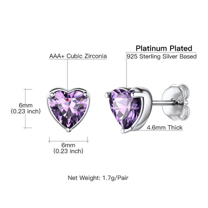 Silver Earrings for Women 925 Sterling Silver Heart Birthstone Stud Earrings Birthday Jewelry Gift