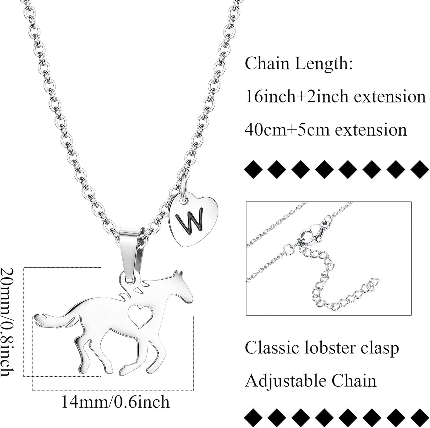 Women'S Initial K Heart Charm Necklace - Stainless Steel Dainty Horse Pendant Letter Necklace - Silver Tone