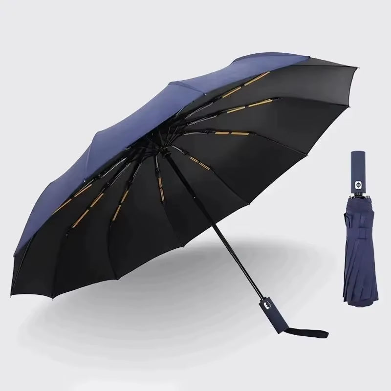 12 Bone Black Glue Fully Automatic Umbrella - Thick Durable Three-Fold UV Resistant Folding Design for Protection and Style