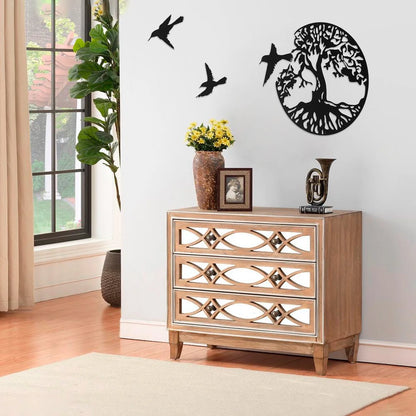Tree of Life Wall Art Decor Metal Sculpture 11.8'' Family Tree Wall Hanging Decor with 3 Birds for Bedroom Living Room Dorm