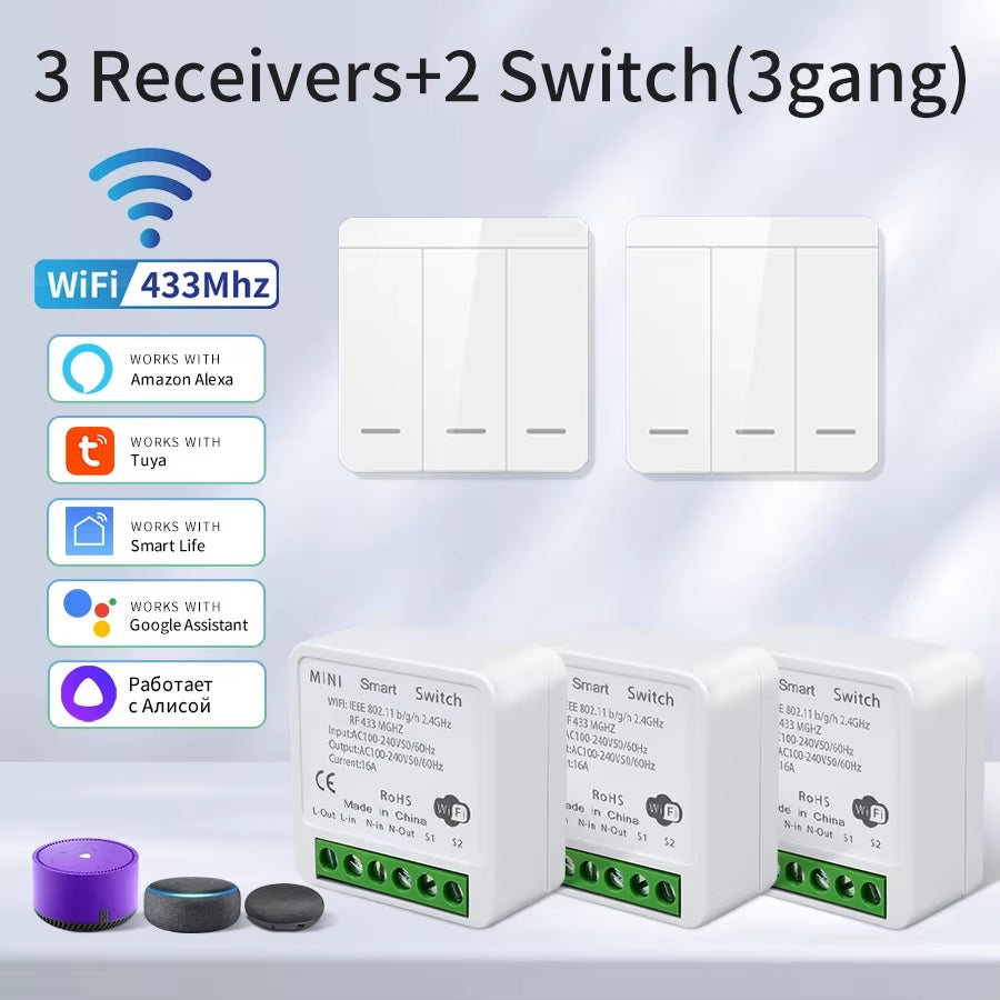 WiFi RF 433MHz Smart Switch - Tuya Smart Life Compatible with Alexa and Google Assistant for Remote Wireless Control of LED Lighting