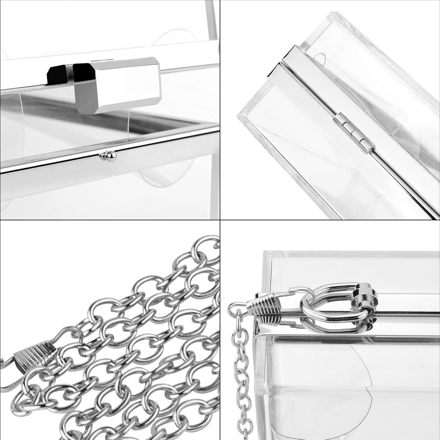 Acrylic Clear Clutch Bag, Women'S Clear Purse, Transparent Stadium Approved Crossbody Shoulder Evening Handbag with Two Detachable Chains for Wedding (Silver) (Fits Phones up to 6.5" Screen)