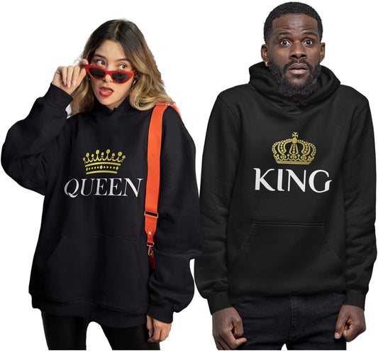Teestars King & Queen Matching Couple Hoodie Set Valentine'S Day Gift His & Hers Women Hoodie Women Medium/Men Medium,Black
