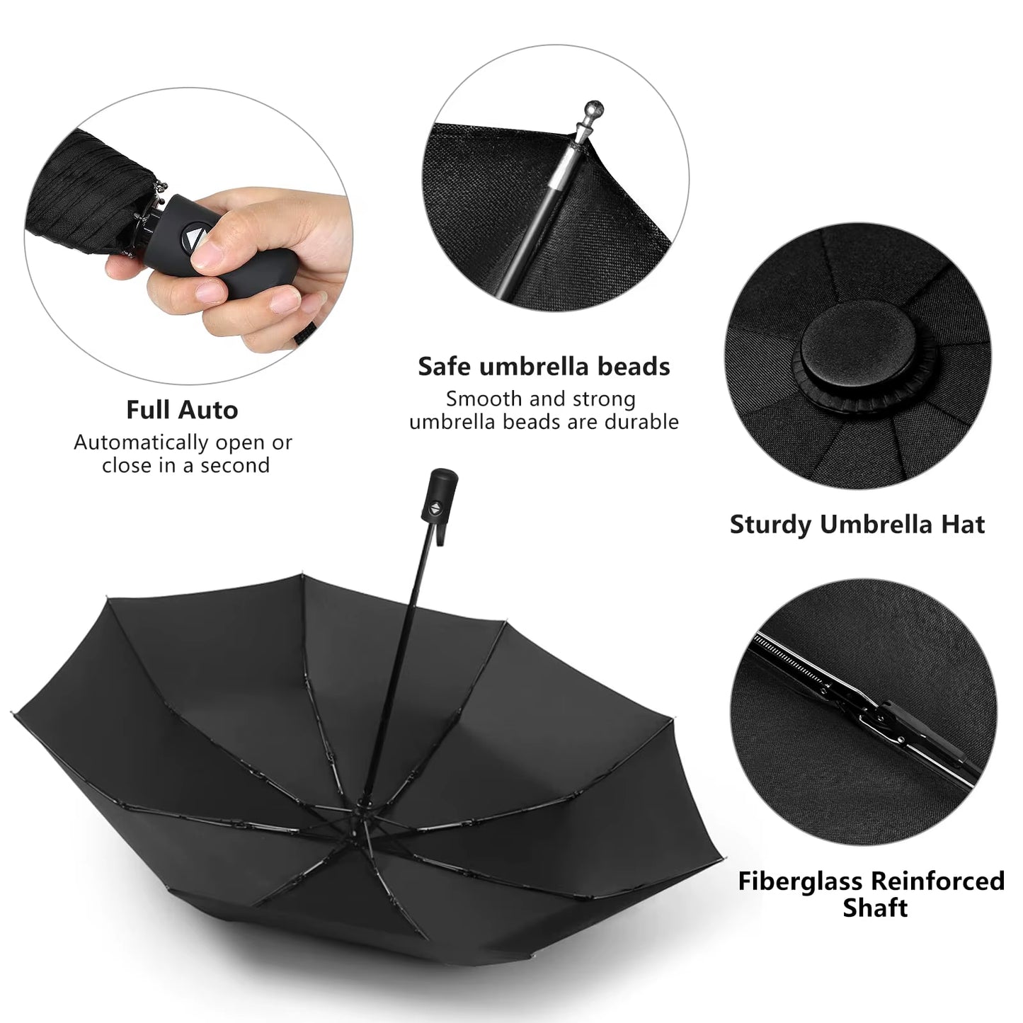 12 Bone Black Glue Fully Automatic Umbrella - Thick Durable Three-Fold UV Resistant Folding Design for Protection and Style
