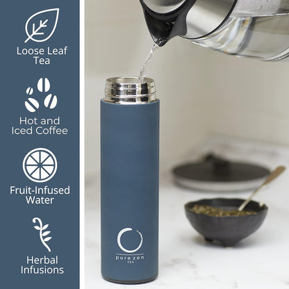 Stainless Steel Infuser Thermos for Hot and Cold Beverages - 15Oz Leakproof Travel Mug with Filter - Blue